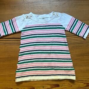 Janie and Jack white pink green striped quarter sleeve baby dress SIZE‎ 12-18